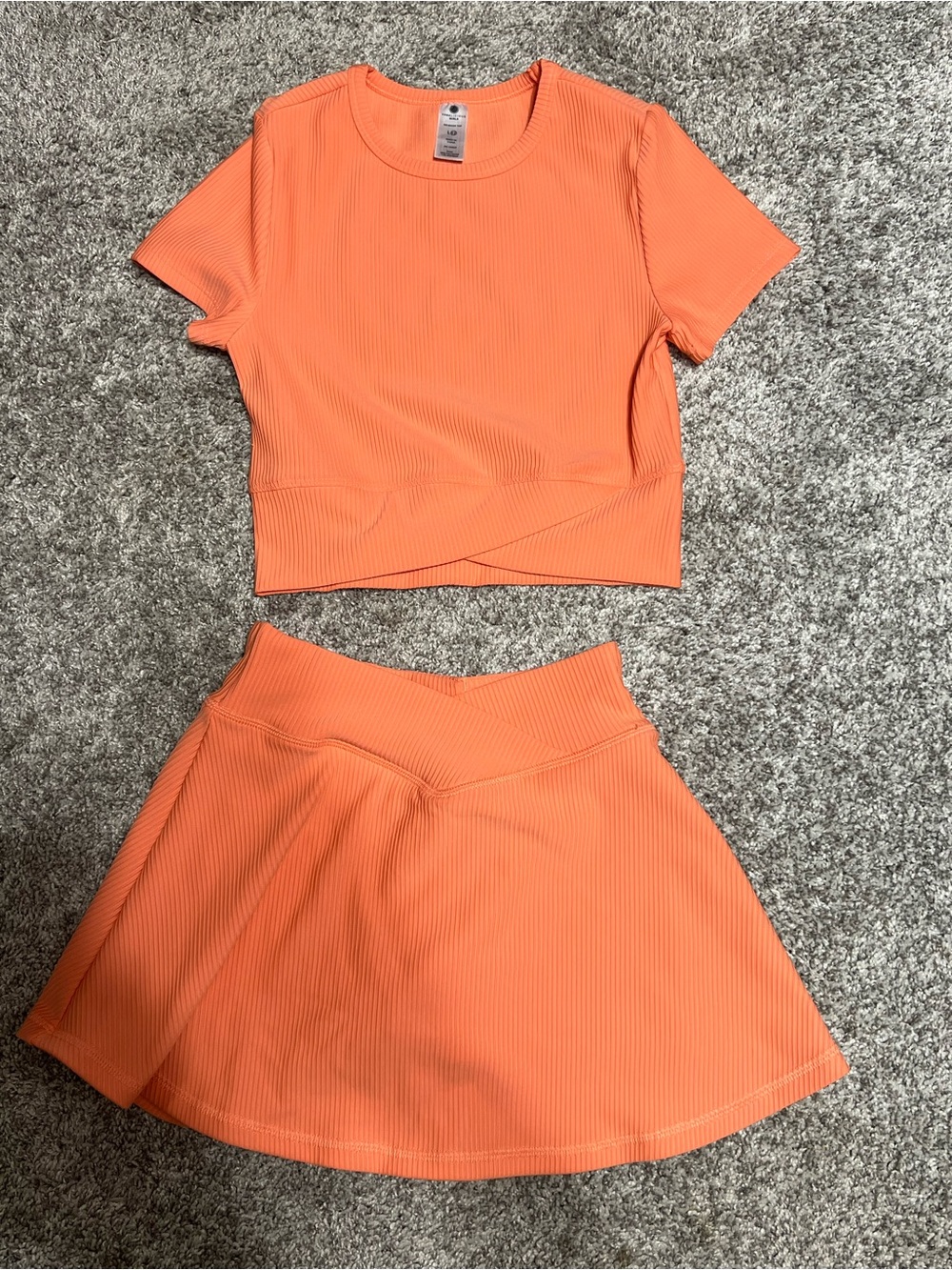 Girls Ribbed Orange Top and Skirt Yogalicious Set